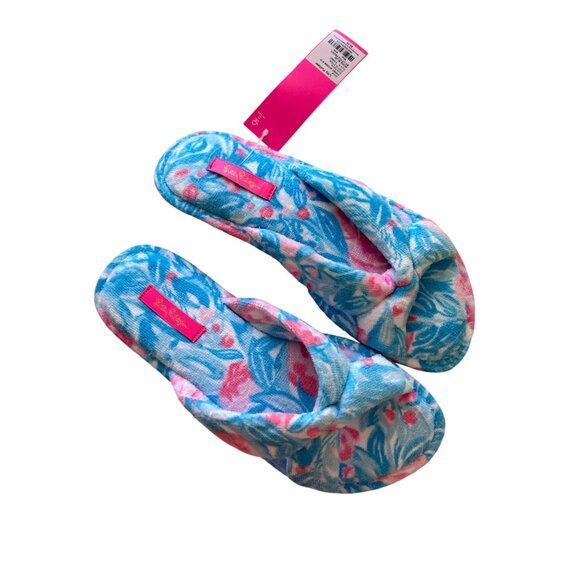 Lilly Pulitzer Women's Size 9/10 Floral Twist Slippers Pink & Blue Textile Upper - Picture 1 of 6